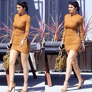Sexy Club Kylie Jenner Skin Tight Faux Suede dress